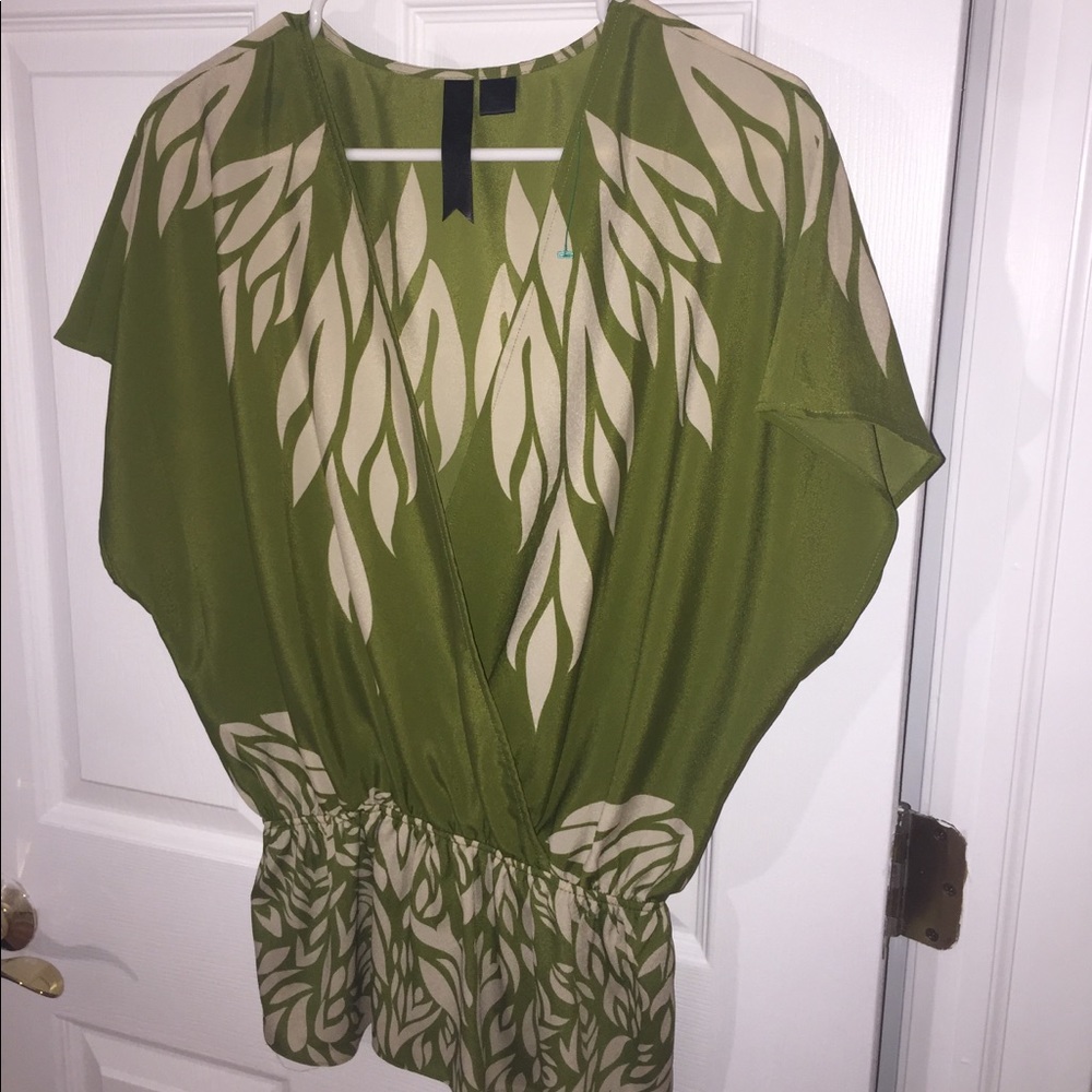 Green Floral V-Neck Top